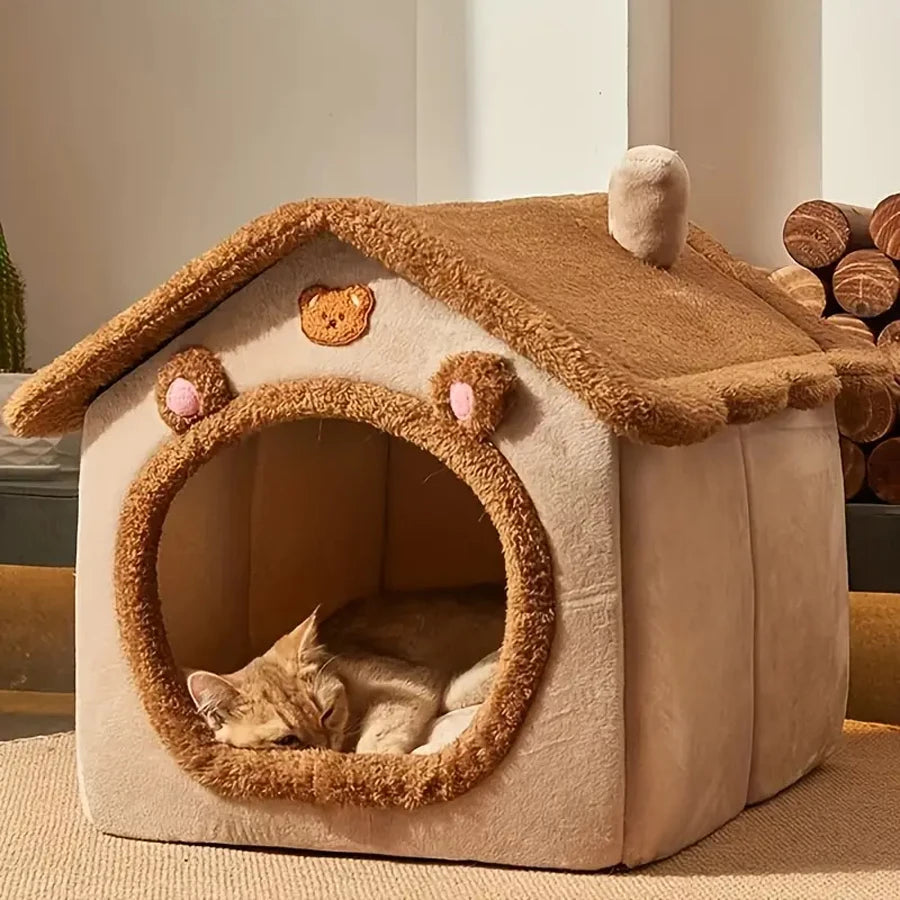Cozy & Stylish Foldable Cat House - Removable, Washable Pet Bed for Small Dogs and Cats