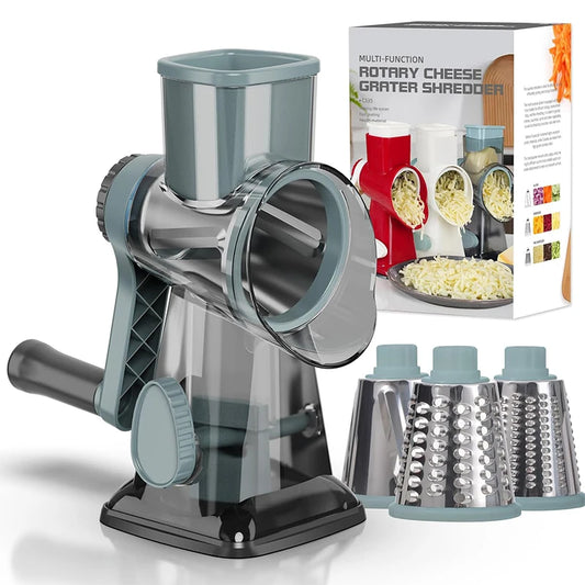 3-in-1 Rotary Cheese Grater and Manual Vegetable Slicer with Nut Grinder