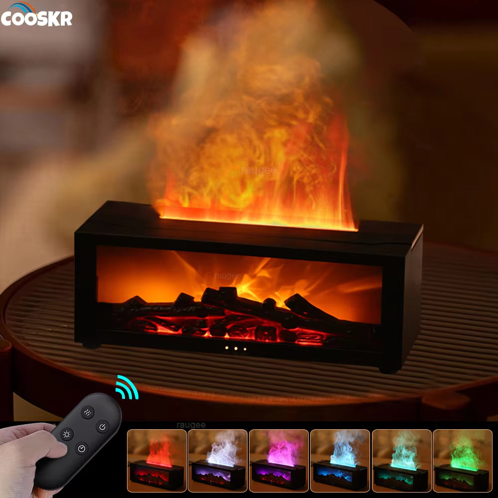 Transform Your Space with the Air Humidifier Essential Oils Diffuser - Flame Effect, LED Light, and Remote Control