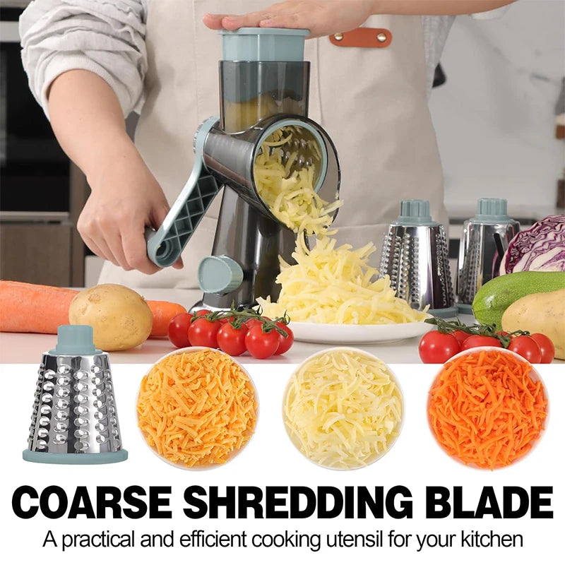 3-in-1 Rotary Cheese Grater and Manual Vegetable Slicer with Nut Grinder