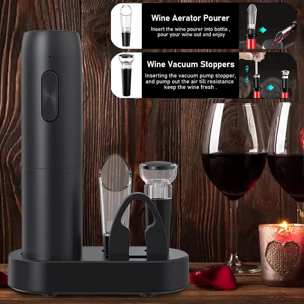 Effortless Elegance: Rechargeable Electric Wine Bottle Opener with Charging Base - Your Ultimate Corkscrew Companion for Unforgettable Moments