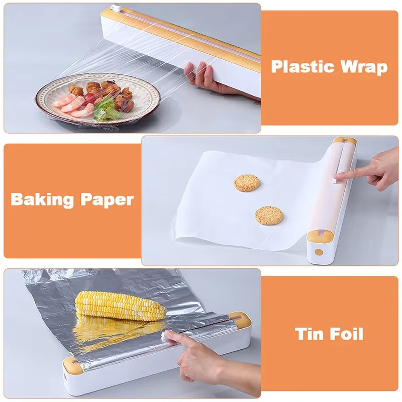 Magnetic Food Film Dispenser with Built-in Cutter for Plastic Wrap and Aluminum Foil
