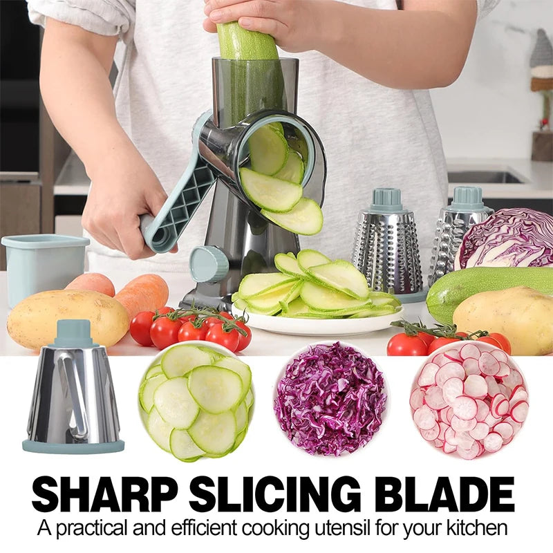 3-in-1 Rotary Cheese Grater and Manual Vegetable Slicer with Nut Grinder