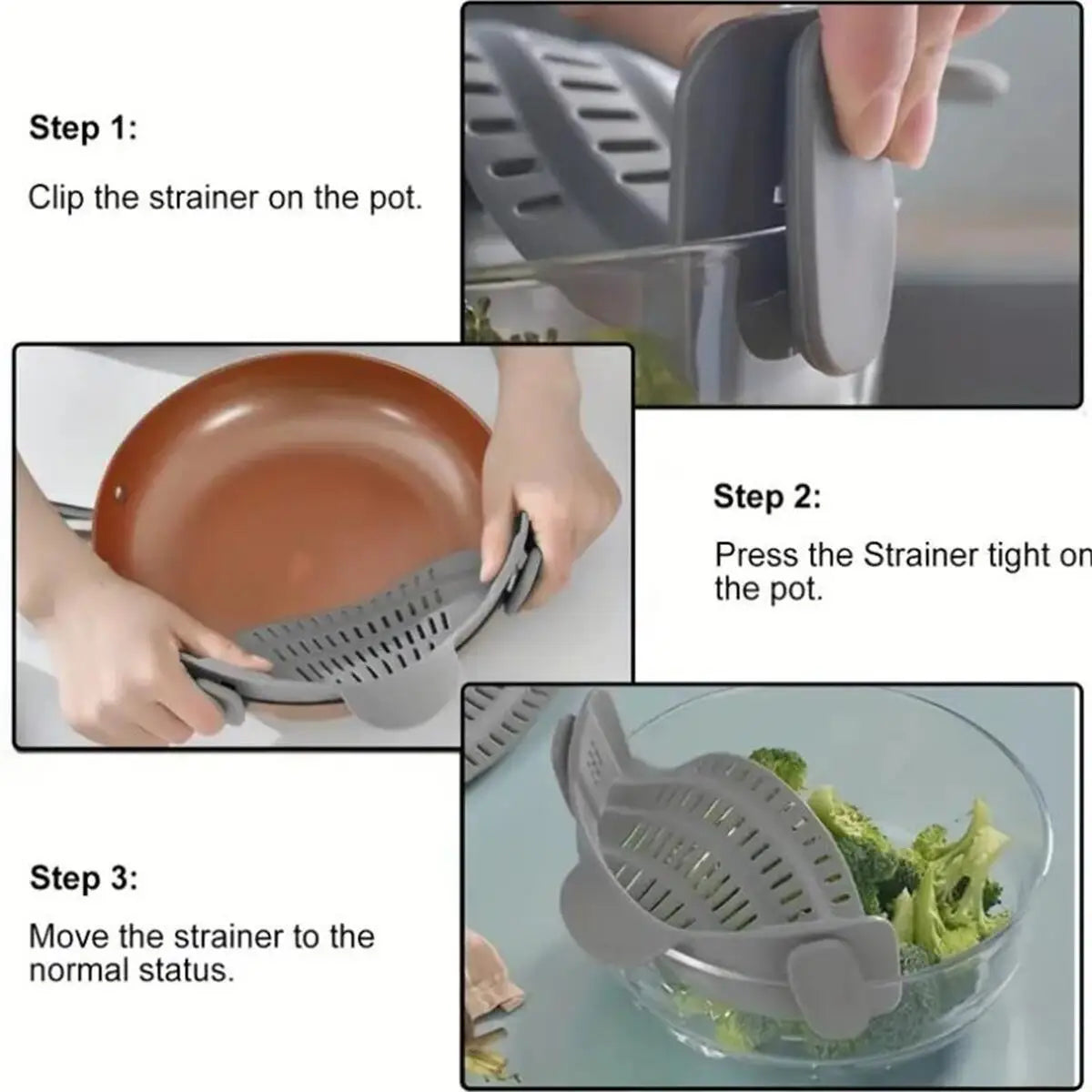 Versatile Adjustable Clip-On Strainer for Effortless Cooking - Perfect for Pots, Pans, and Bowls