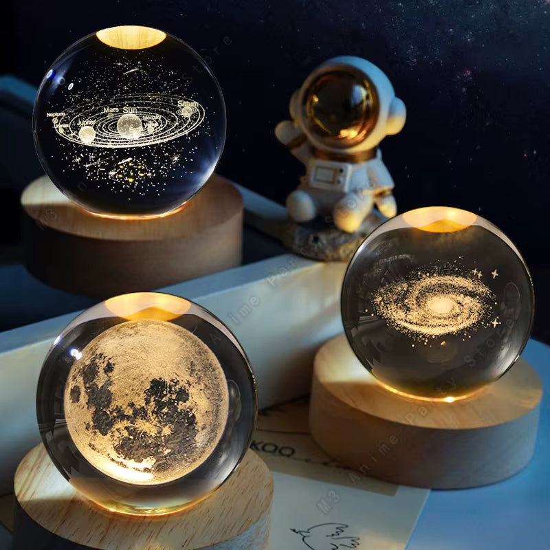 Enchanting 3D Crystal Ball Night Light - Glow with the Galaxy! Perfect for Kids' Rooms & Unique Gifts