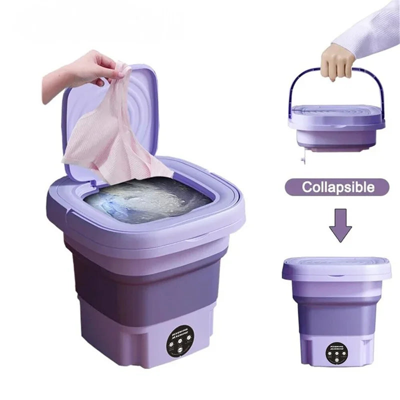 Compact 8L Foldable Washing Machine with Spin Dryer – Perfect for Socks, Underwear, and More!