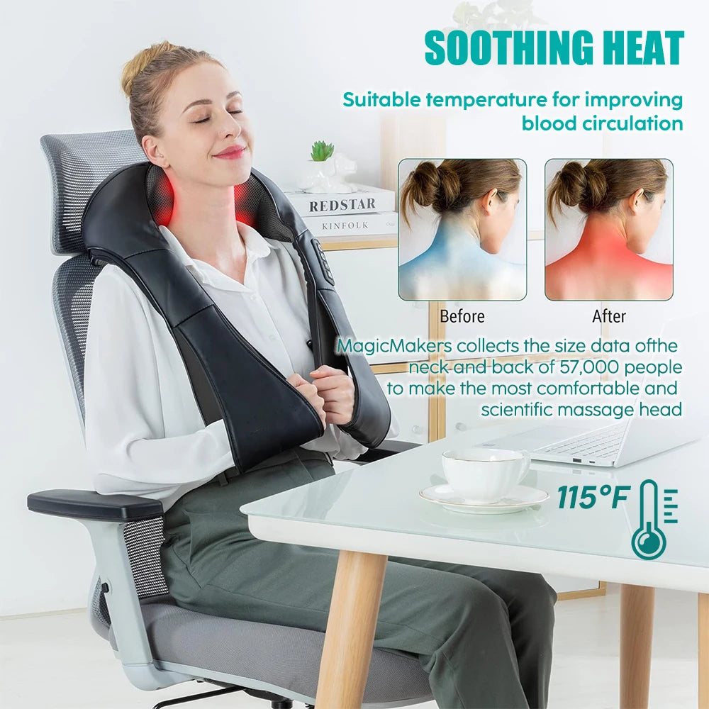 Revitalize Your Body with the Shiatsu Heated Neck and Shoulder Massager - U-Shape Deep Kneading Pillow for Ultimate Relaxation