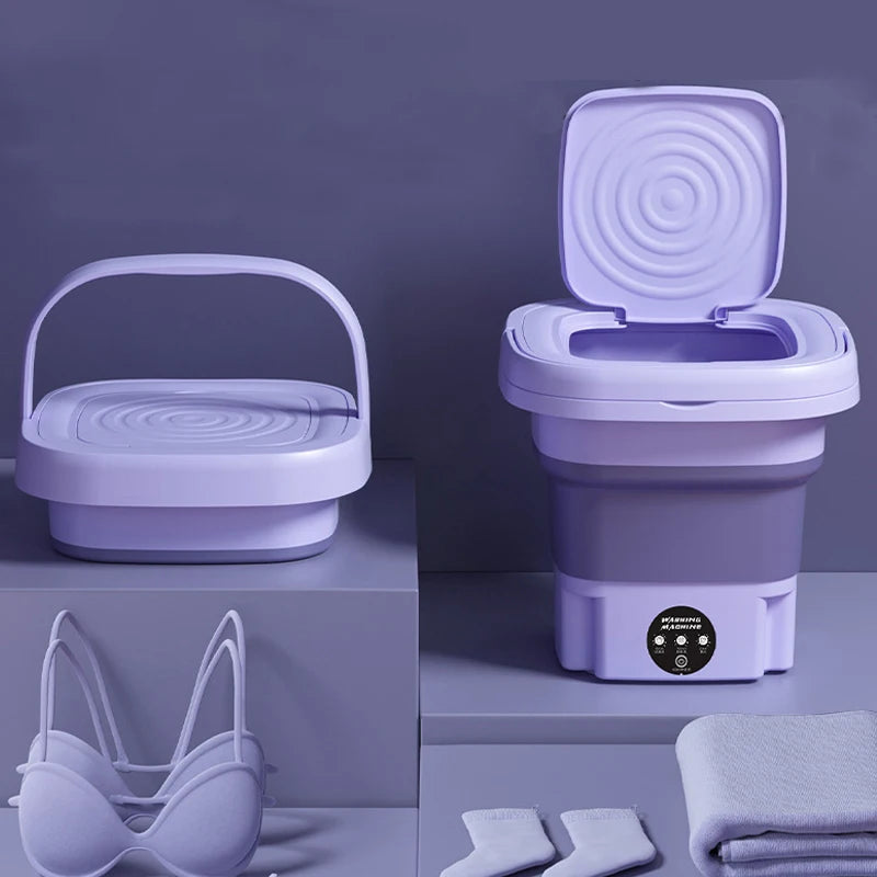 Compact 8L Foldable Washing Machine with Spin Dryer – Perfect for Socks, Underwear, and More!