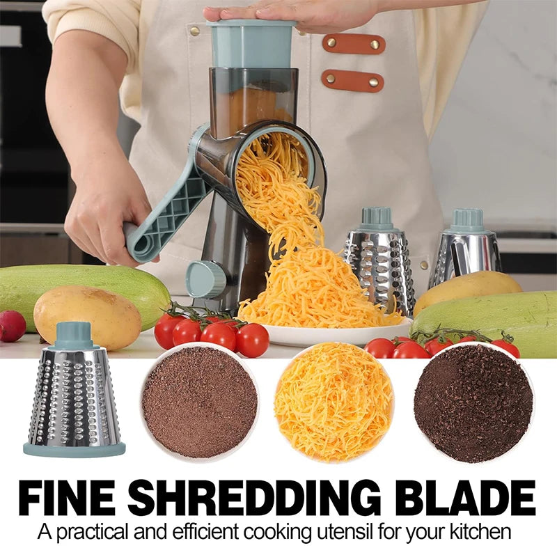3-in-1 Rotary Cheese Grater and Manual Vegetable Slicer with Nut Grinder