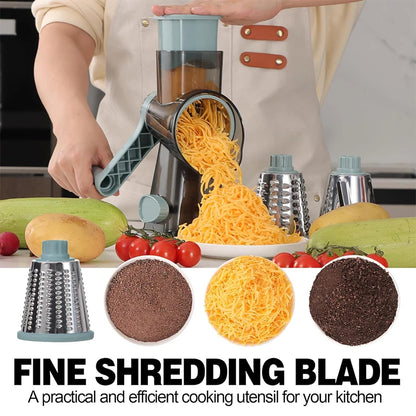 3-in-1 Rotary Cheese Grater and Manual Vegetable Slicer with Nut Grinder
