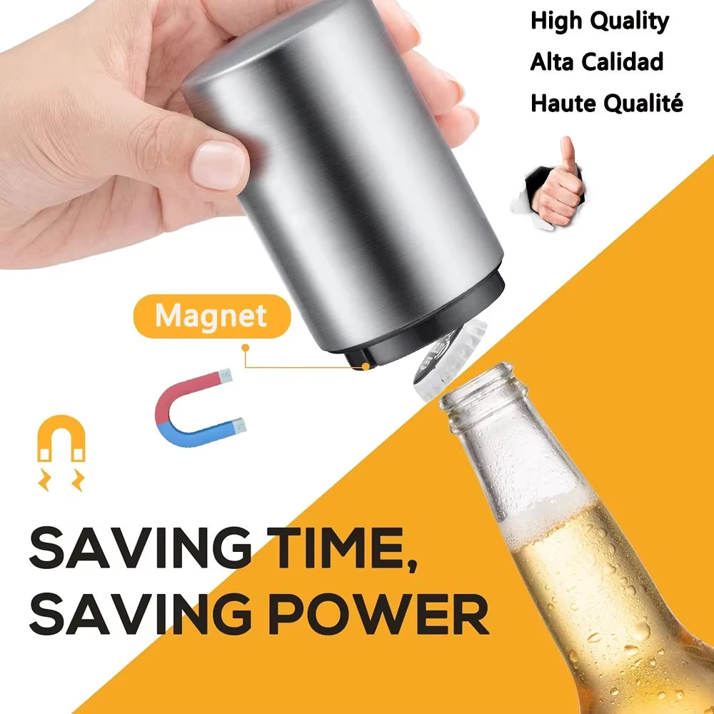Magnetic Automatic Beer Bottle Opener - Effortless Stainless Steel Corkscrew for Your Kitchen and Bar