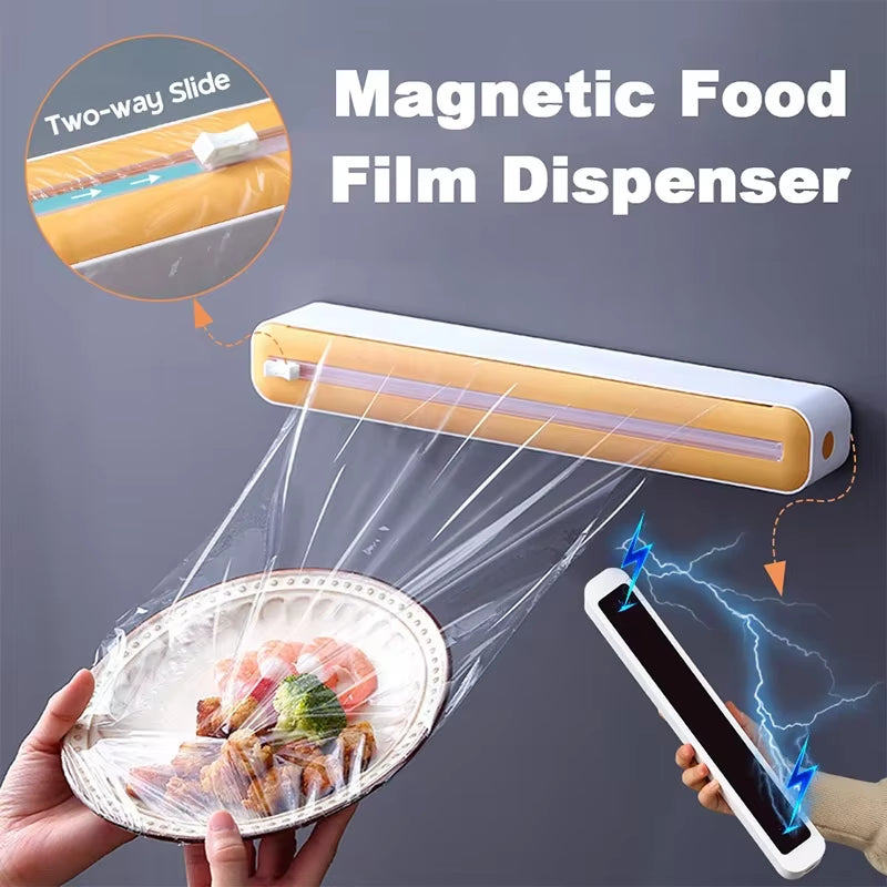 Magnetic Food Film Dispenser with Built-in Cutter for Plastic Wrap and Aluminum Foil