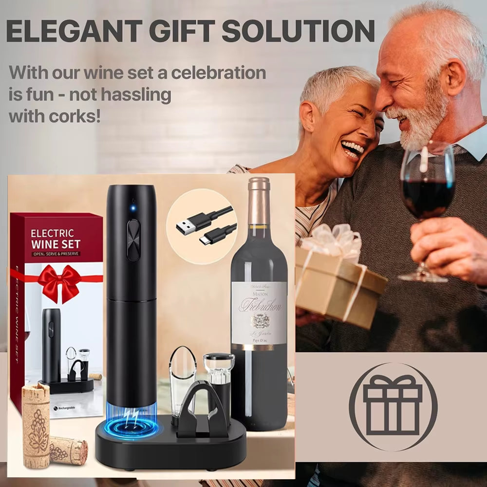 Effortless Elegance: Rechargeable Electric Wine Bottle Opener with Charging Base - Your Ultimate Corkscrew Companion for Unforgettable Moments