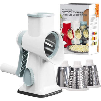 3-in-1 Rotary Cheese Grater and Manual Vegetable Slicer with Nut Grinder