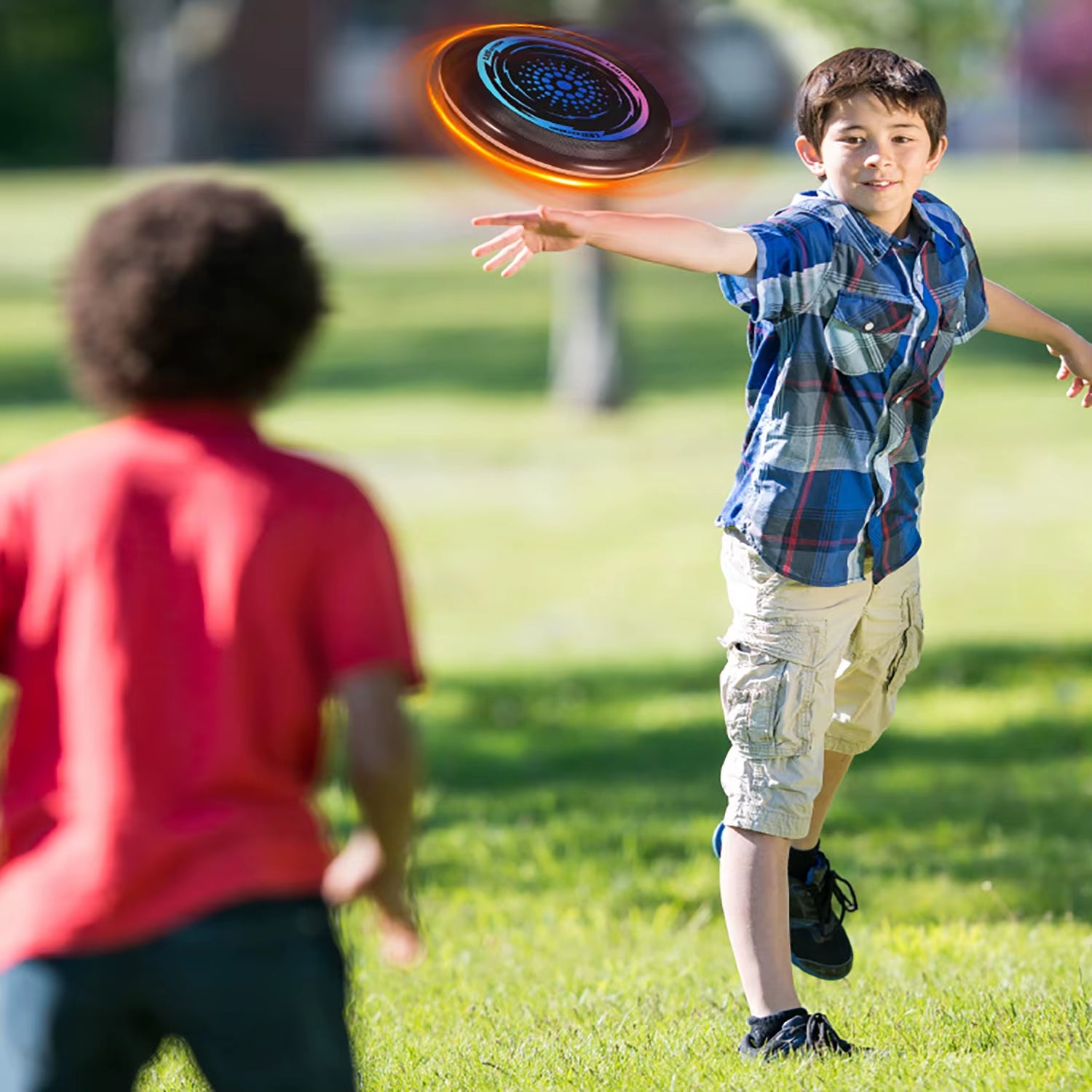Illuminate Your Playtime with the 1PC LED Flying Disc - 49 LED Luminous Stress-Relief Toy for Outdoor Fun!