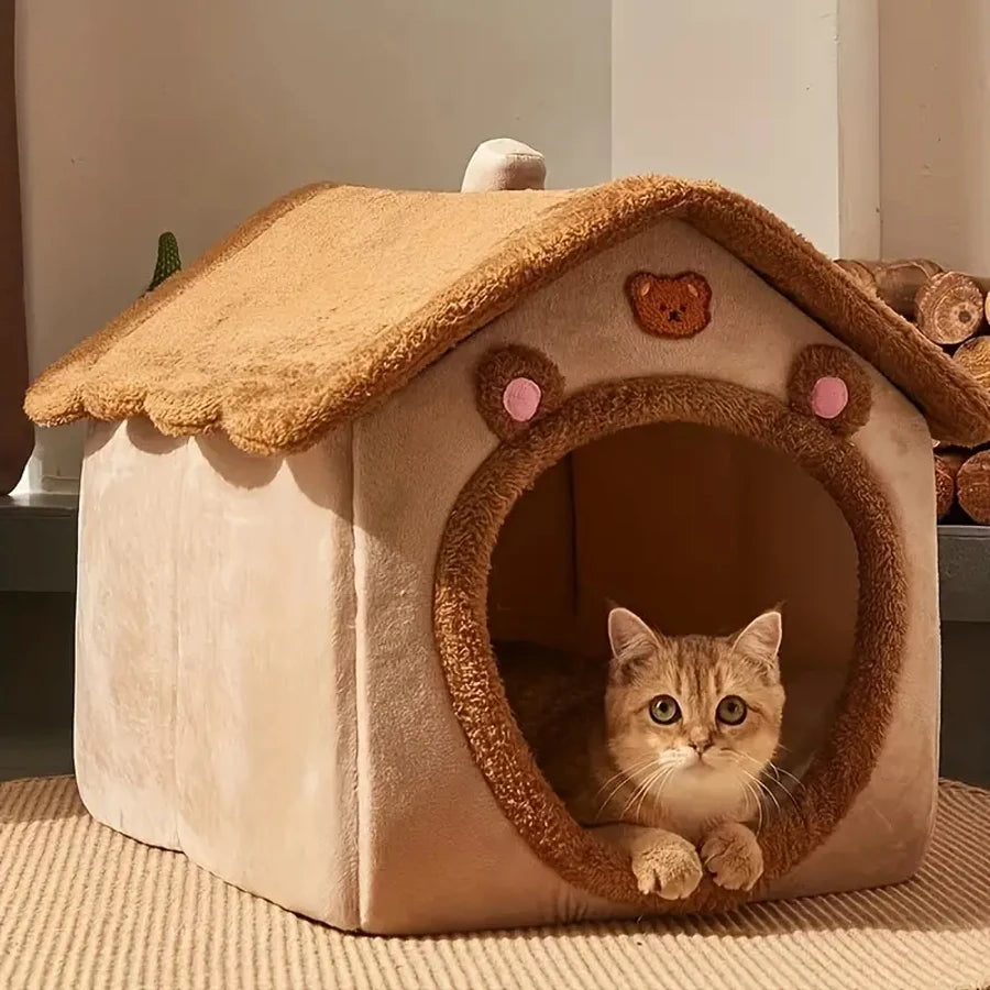 Cozy & Stylish Foldable Cat House - Removable, Washable Pet Bed for Small Dogs and Cats